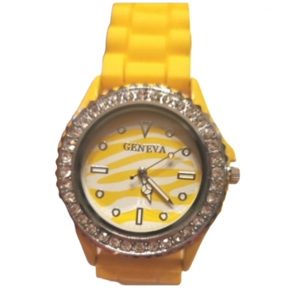Yellow zebra Geneva watch, silicone band new